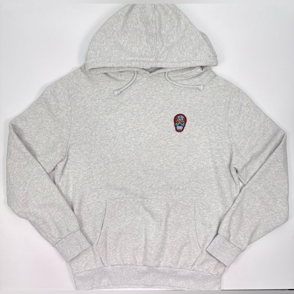 Suspicious Antwerp Light Gray Hoodie with Embroidered Skull Patch Size Large